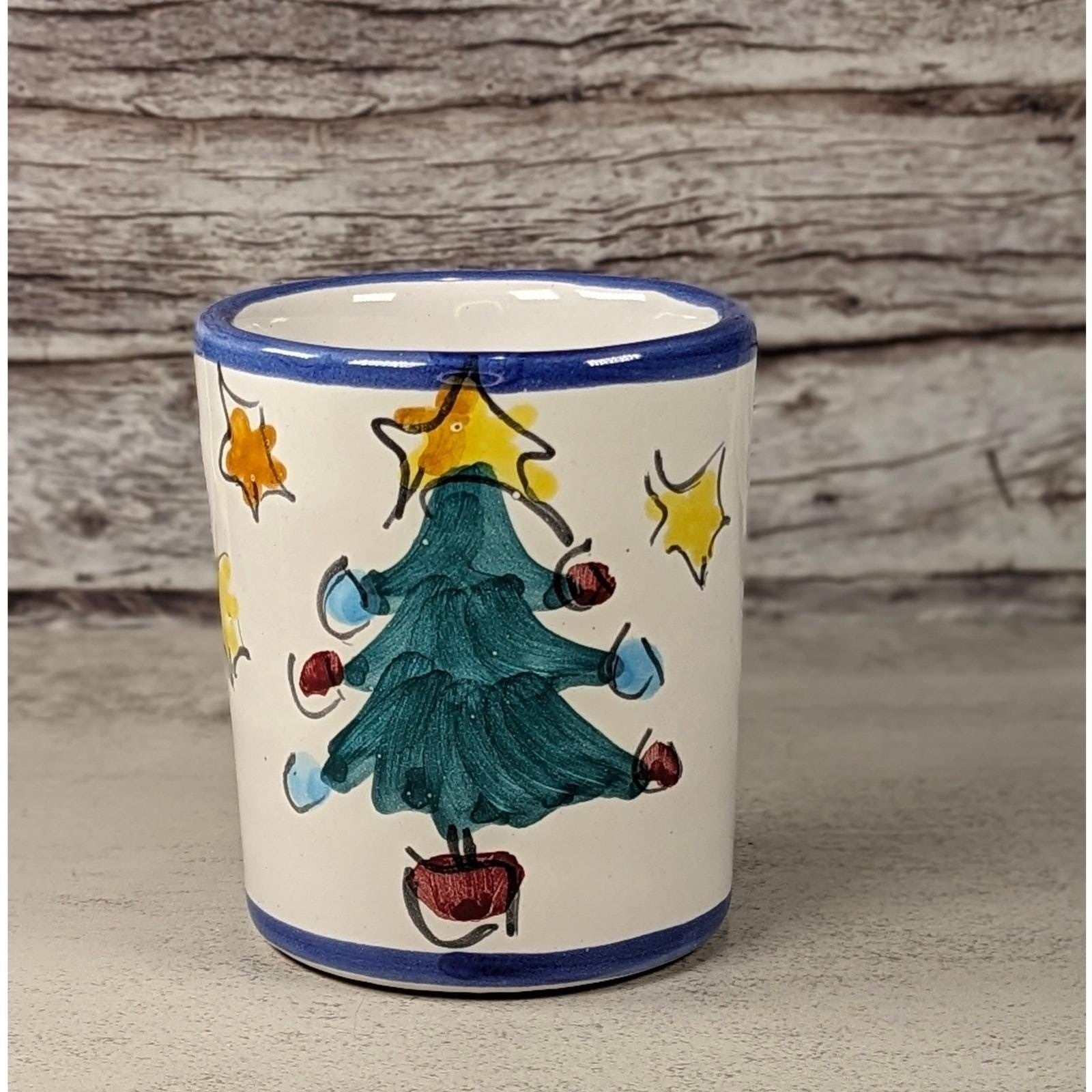 Vintage Vietri Natale Blue Trim Christmas Tree Ceramic Cup