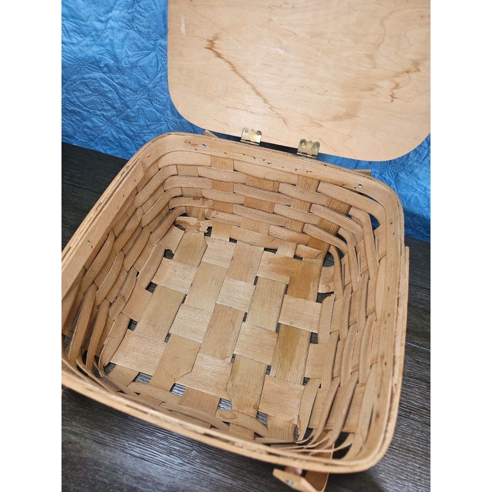 Vintage Basketville Wooden Picnic Basket with Lid & Handle 12.5x13x8