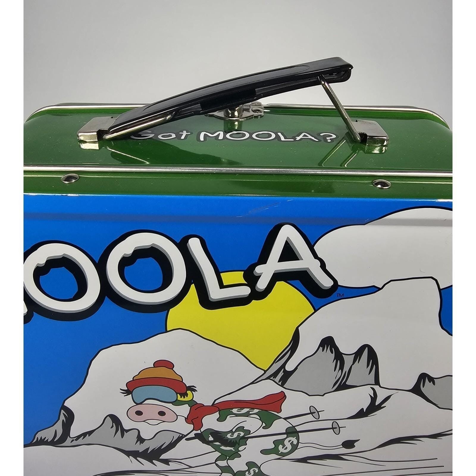 Vintage Moola the Cow Metal Lunch Box Green Blue