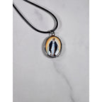 Vintage Amber Halo Madonna Pendant Necklace Religious Charm
