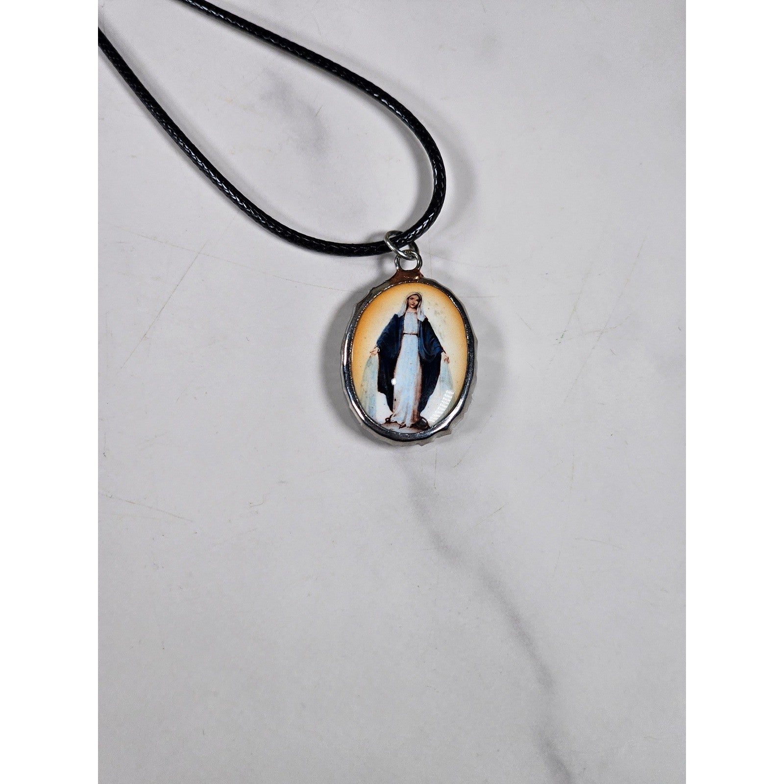 Vintage Amber Halo Madonna Pendant Necklace Religious Charm