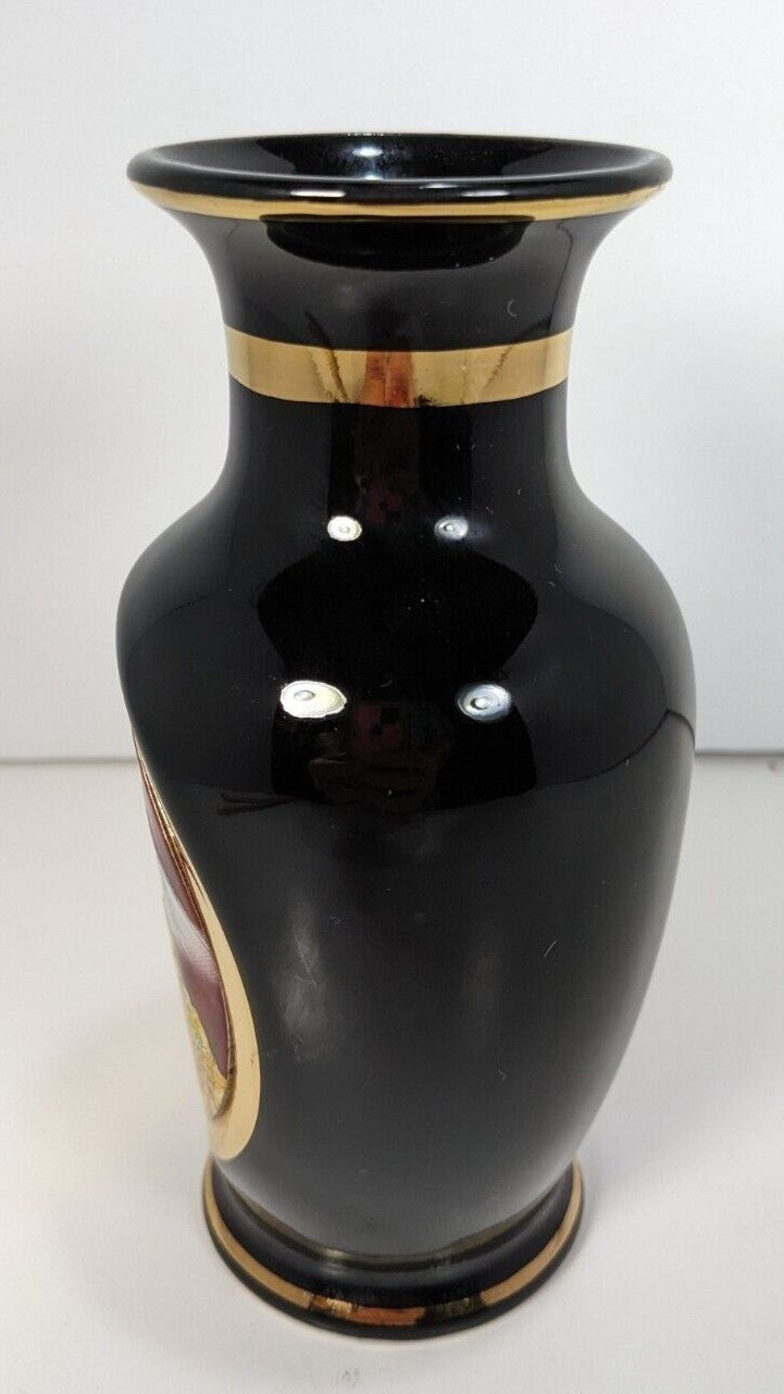 Vintage Chokin Vase With Pagoda Scene & Gold Accents