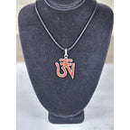 Vintage Sterling Silver Om Pendant Necklace Red Inlay Symbol
