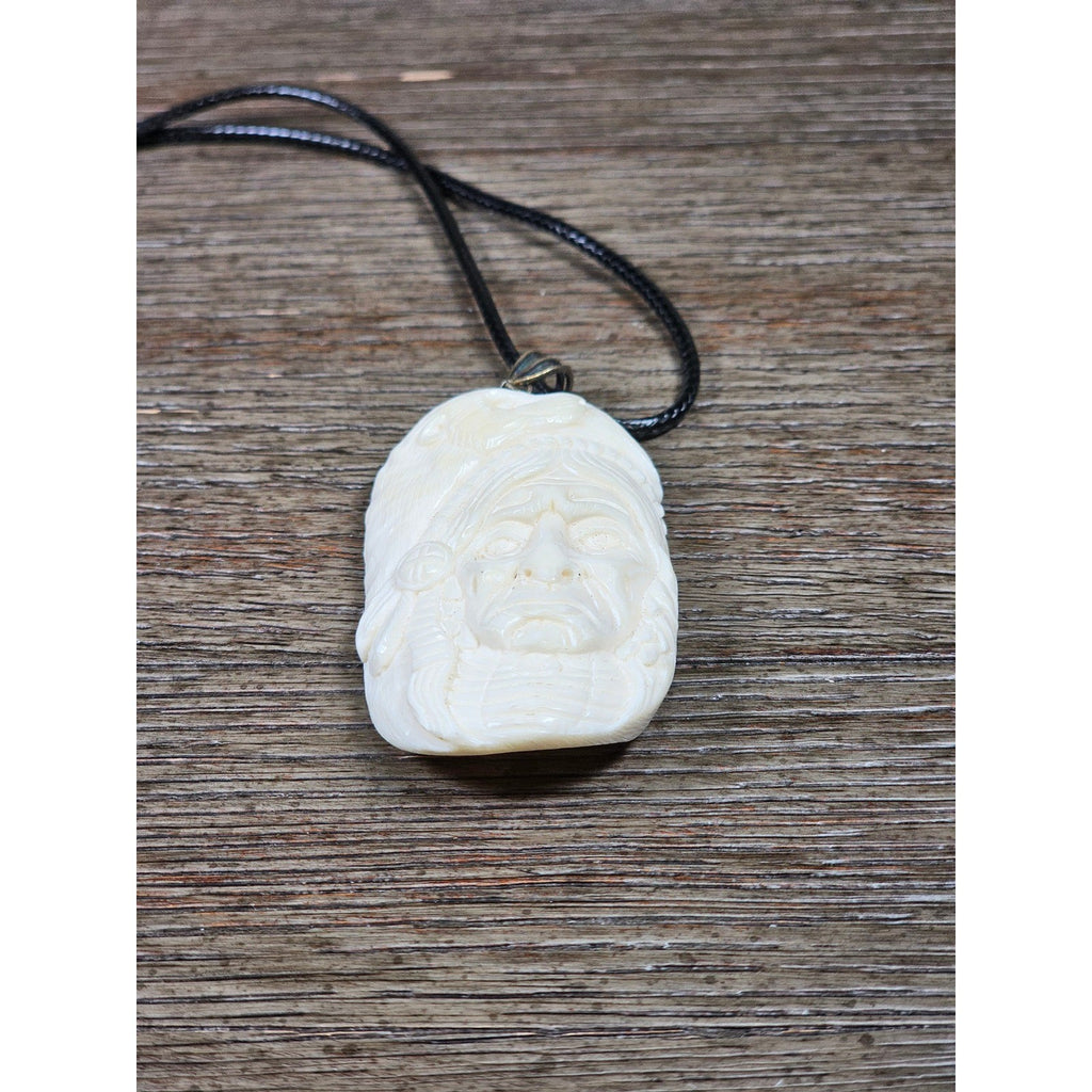 Vintage Buffalo Bone Carved Pendant Necklace Native American Style 2x1