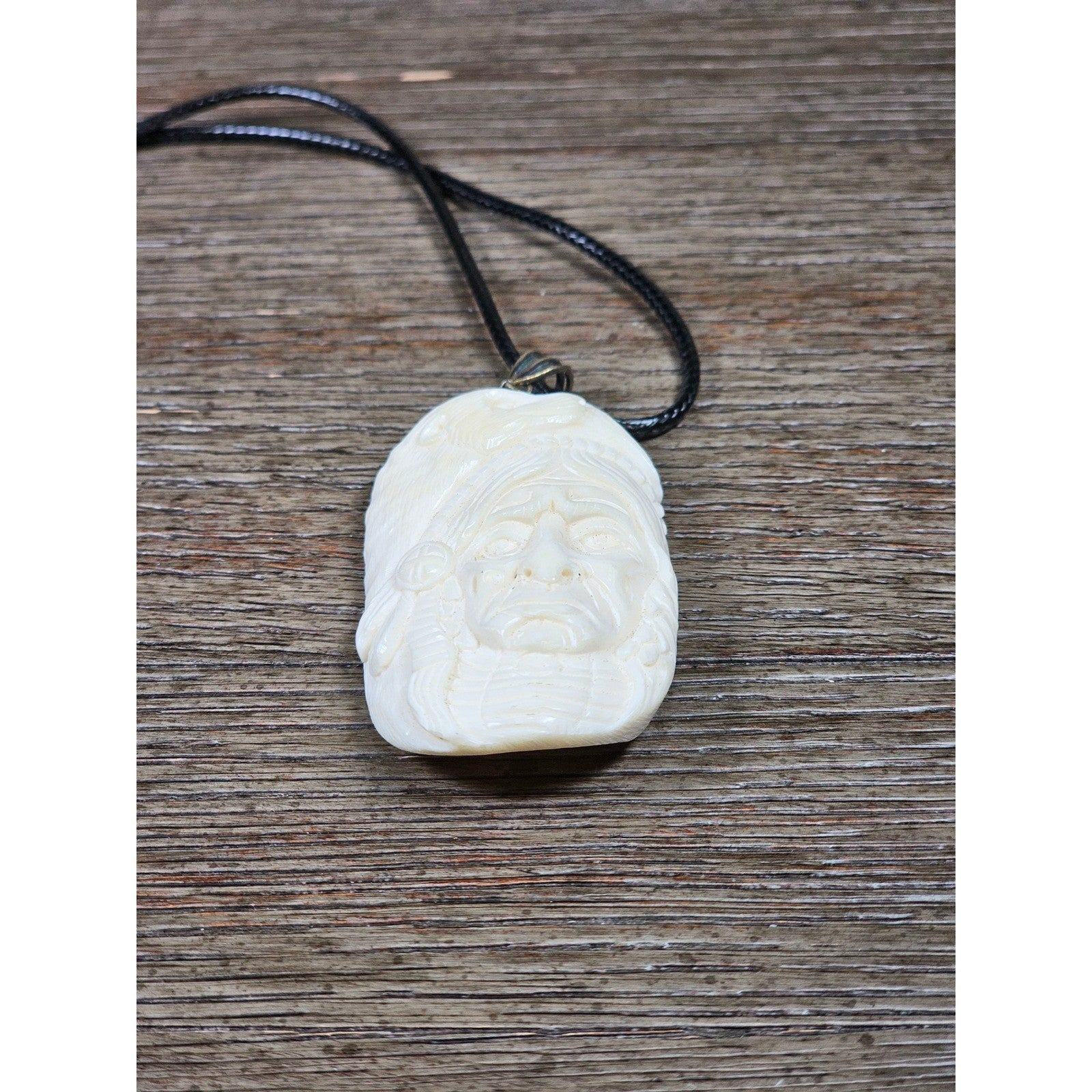 Vintage Buffalo Bone Carved Pendant Necklace Native American Style 2x1