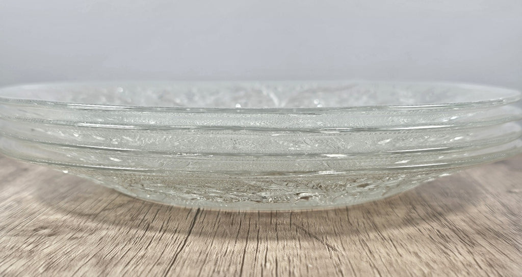 Set Of 4 Anchor Hocking Sandwich Glass Salad Plates Clear Vintage Floral Design