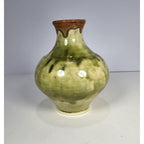 Green & Brown Drip-Glaze Pottery Vase • 5″ x 4.5″ Rustic Earth-Tone