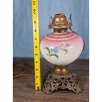 Vintage Hand-Painted Milk Glass Table Lamp | Pink Floral | Project Piece