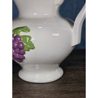 Vintage Ceramic Pitcher with Grape Design | White Pottery Vase Creamer