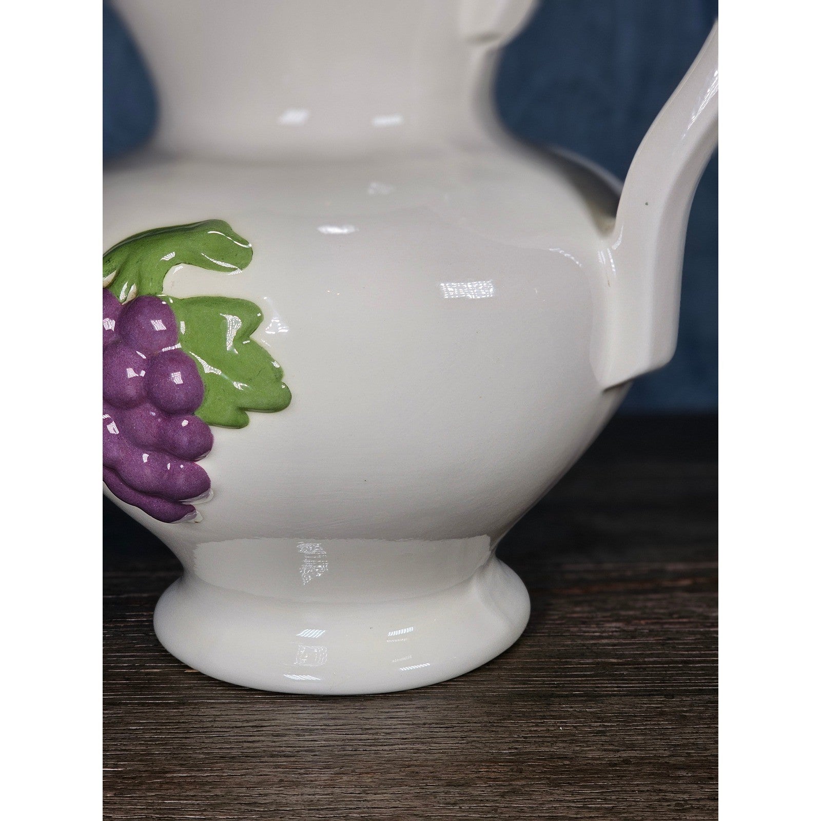 Vintage Ceramic Pitcher with Grape Design | White Pottery Vase Creamer