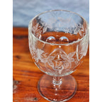 Vintage Etched Glass Goblet Grape Vine Design Clear Stem Wine Glass