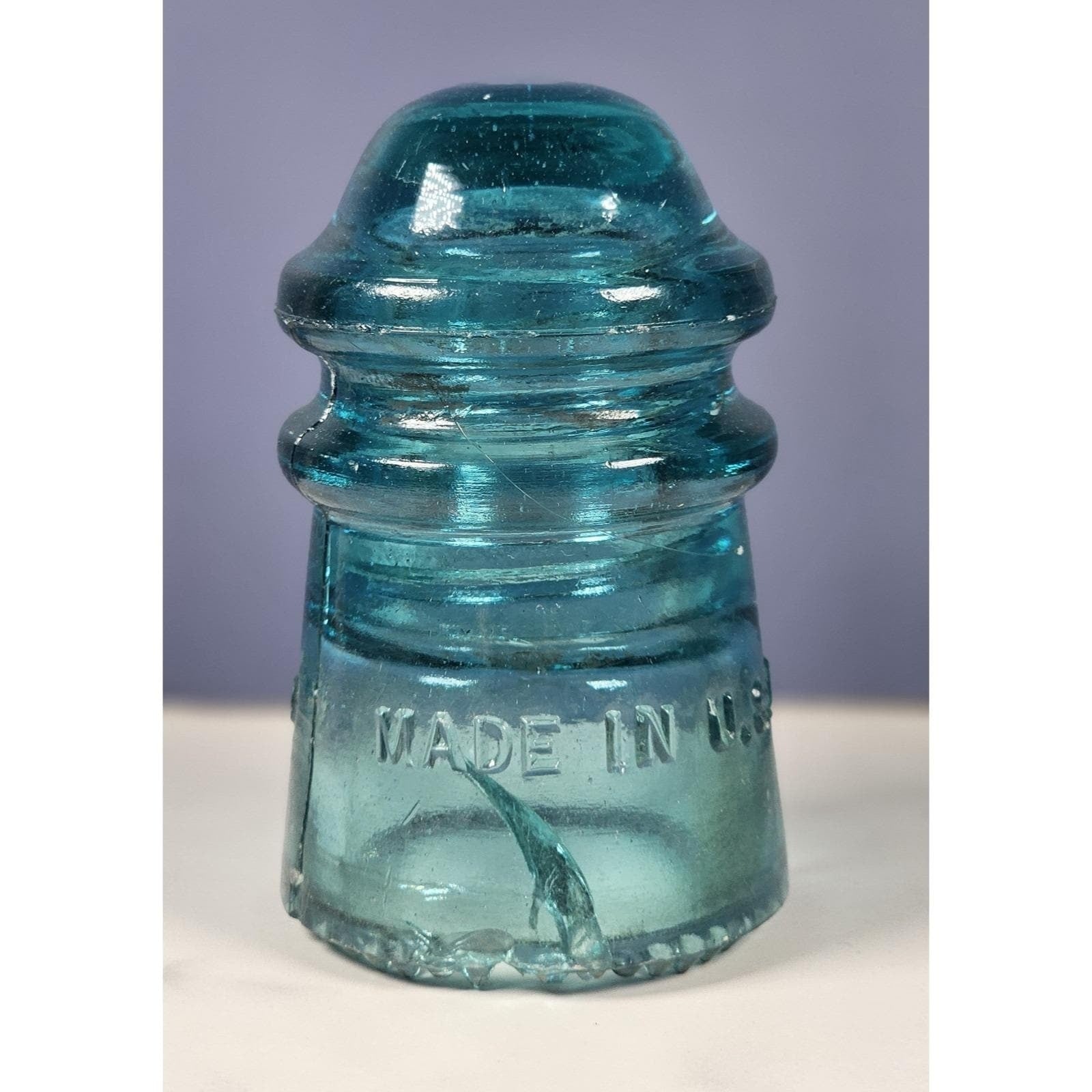 Vintage Hemingray No 9 Glass Insulator Blue May 2 1893