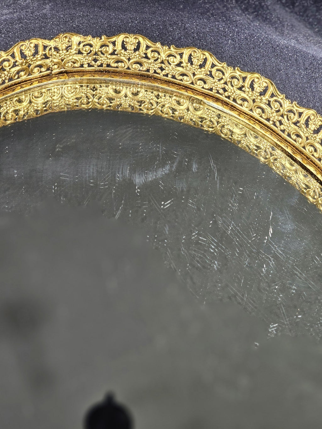 Vintage Oval Glass Mirror Vanity Tray 16 X 12 Ornate Gold-Tone Frame