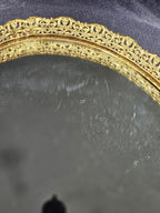 Vintage Oval Glass Mirror Vanity Tray 16 X 12 Ornate Gold-Tone Frame