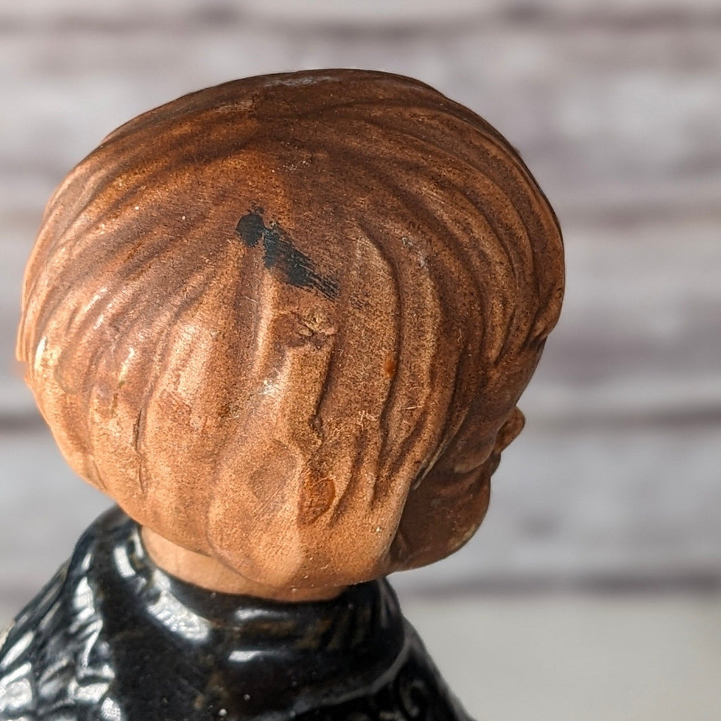 Vintage Ceramic Child Figurine Black Embossed Coat 9.5 Inch Statue
