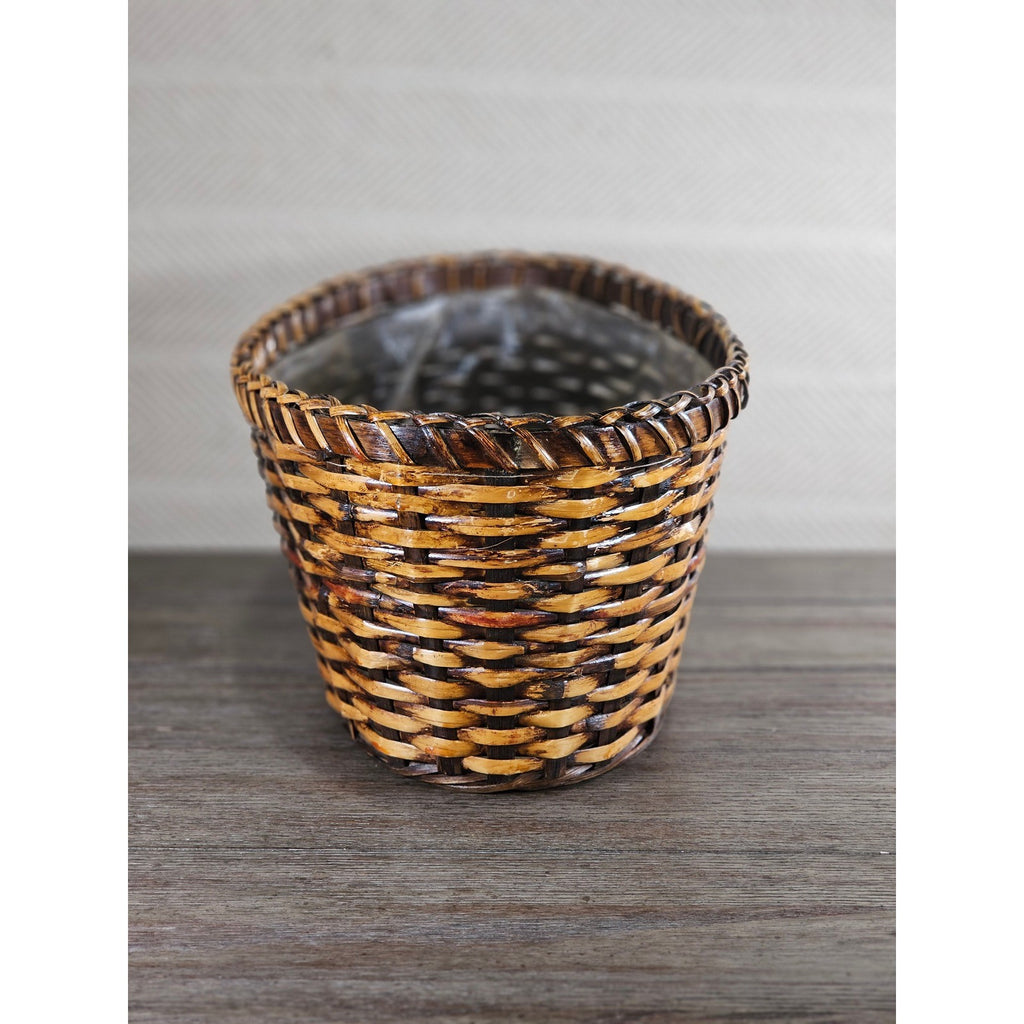Vintage Woven Basket with Plastic Liner – Rustic Storage or Planter Basket