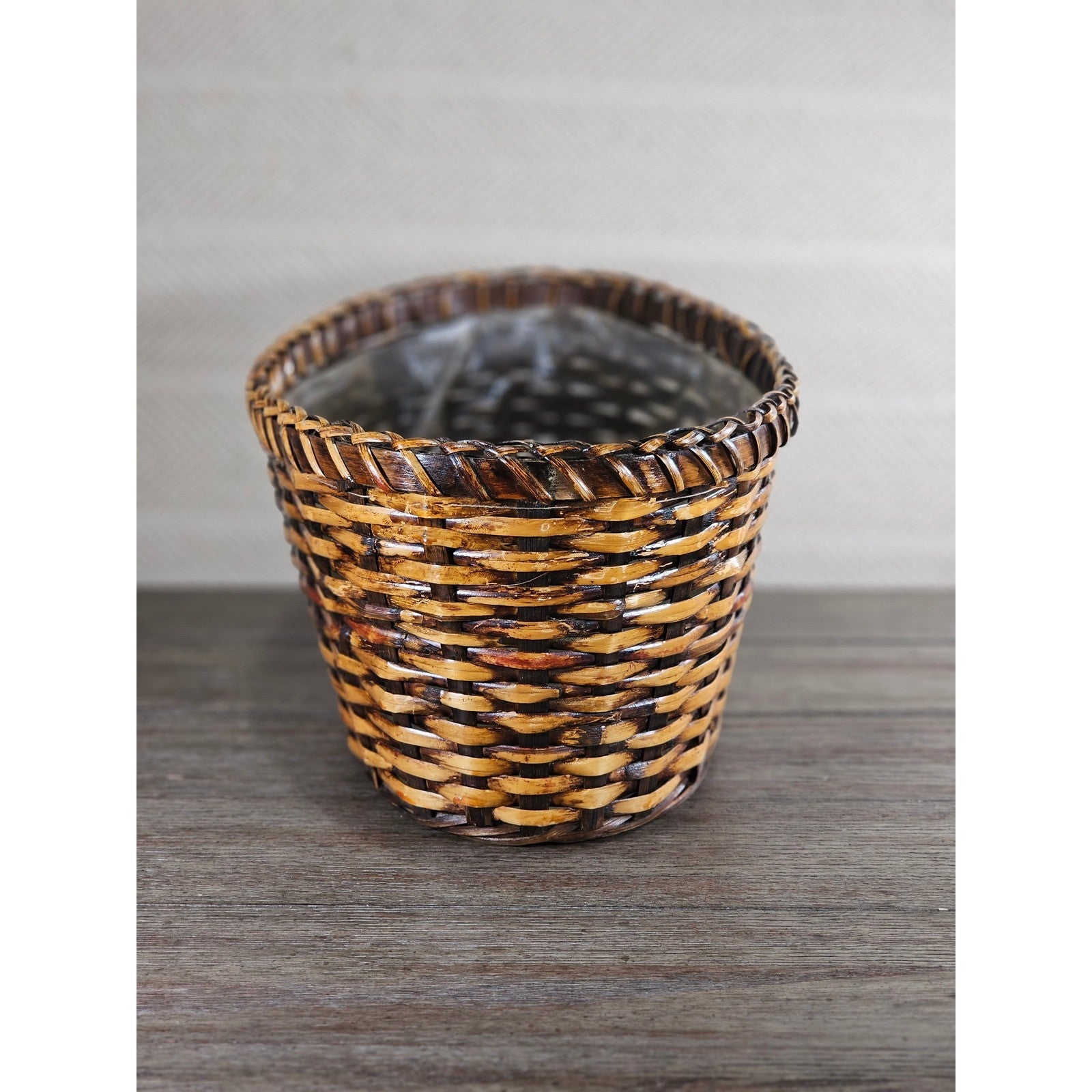 Vintage Woven Basket with Plastic Liner – Rustic Storage or Planter Basket