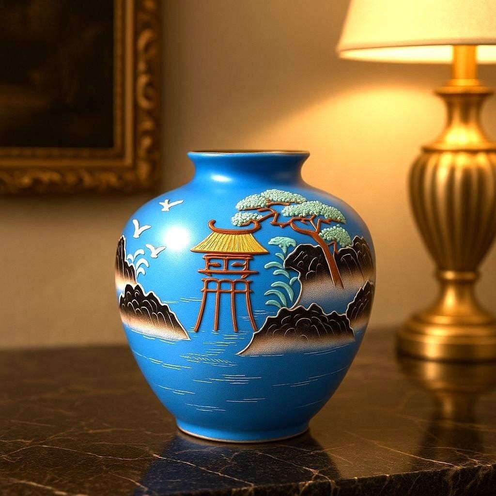 Vintage Moriyama Japan Hand-Painted Landscape Vase 5.5" Japanese Decor