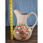 Vintage Belk Floral Ceramic Pitcher Rose Urn Design Cream Vase Handle