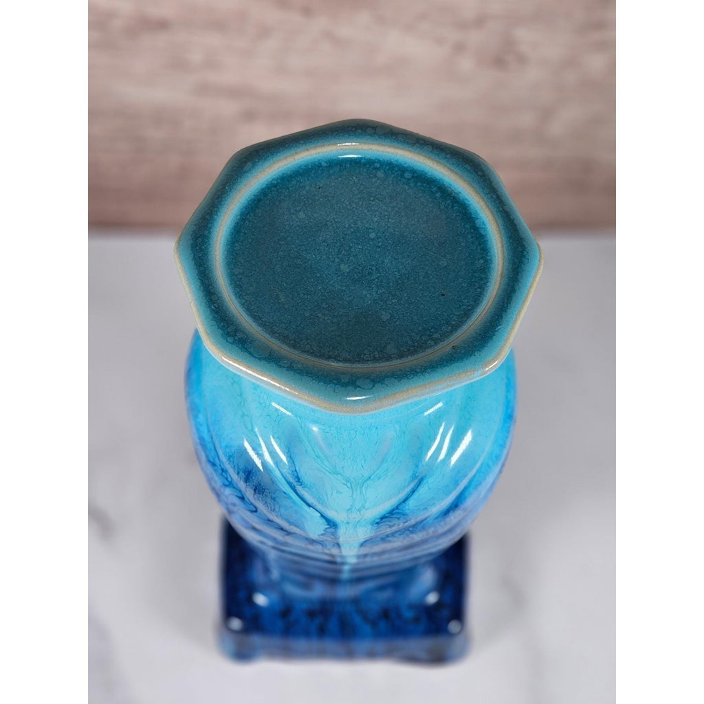 Vintage Drip Glaze Vase Blue Ceramic Sculptural Art Pottery