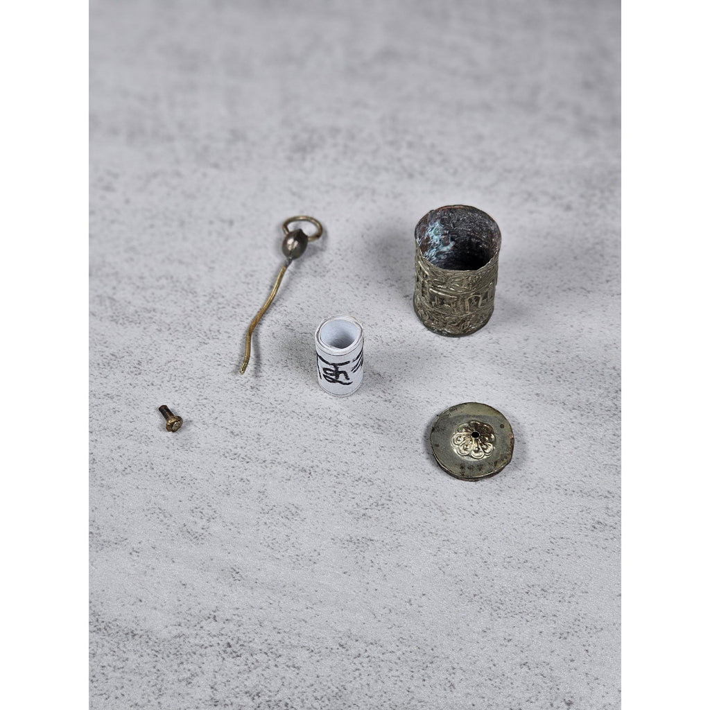 Vintage Asian Prayer Wheel Pendant Necklace Cylinder Scroll Charm