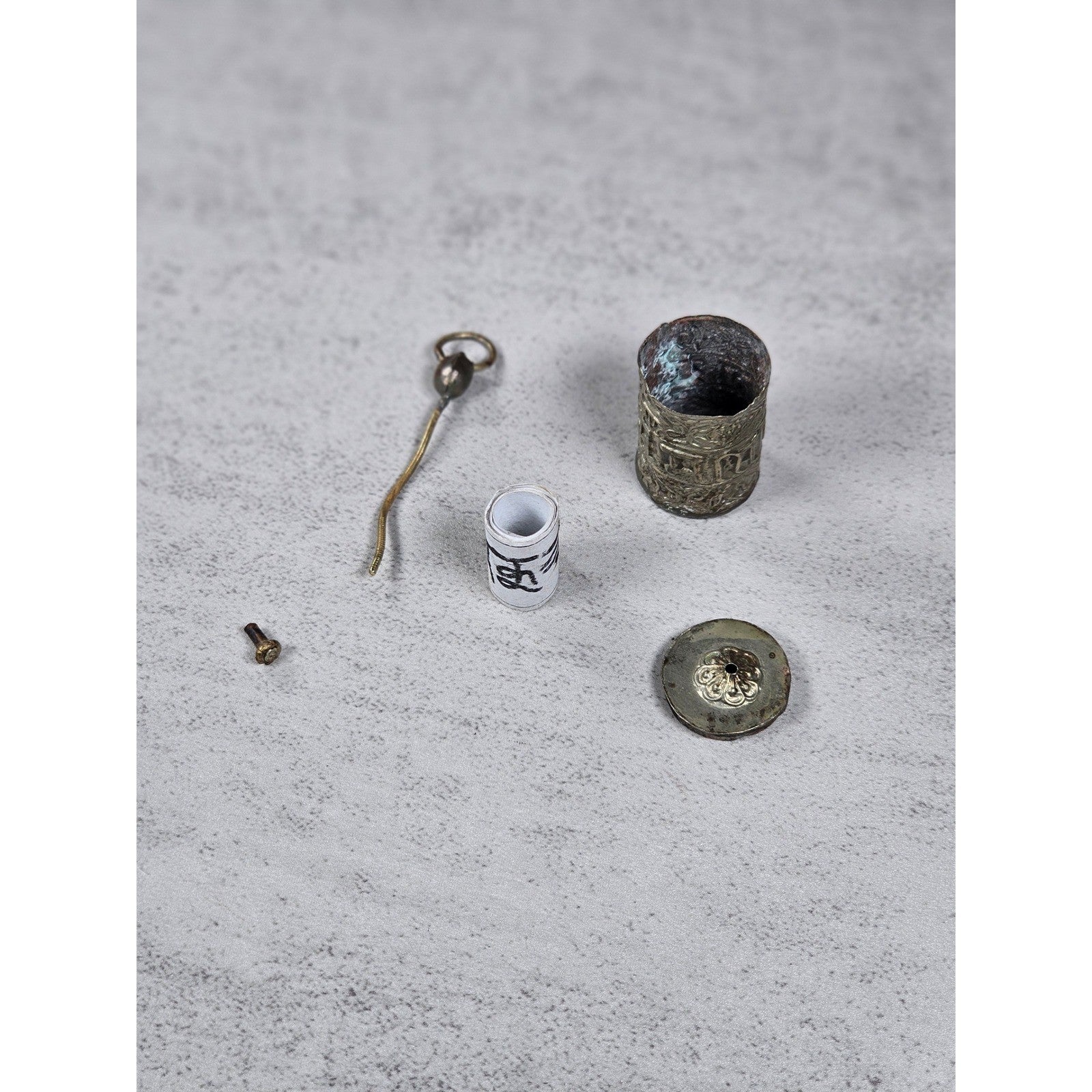 Vintage Asian Prayer Wheel Pendant Necklace Cylinder Scroll Charm