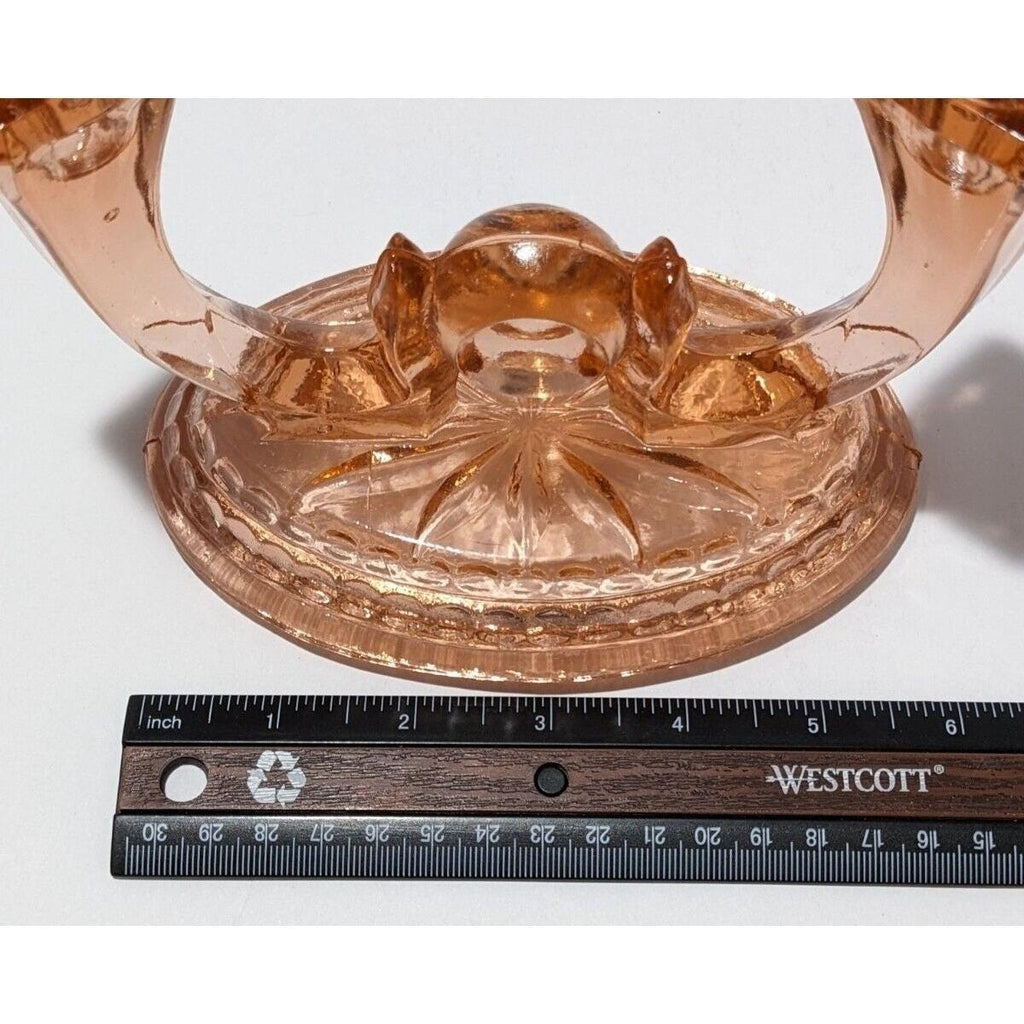 Vintage Heisey Peach Depression Glass Double Candelabras Pair