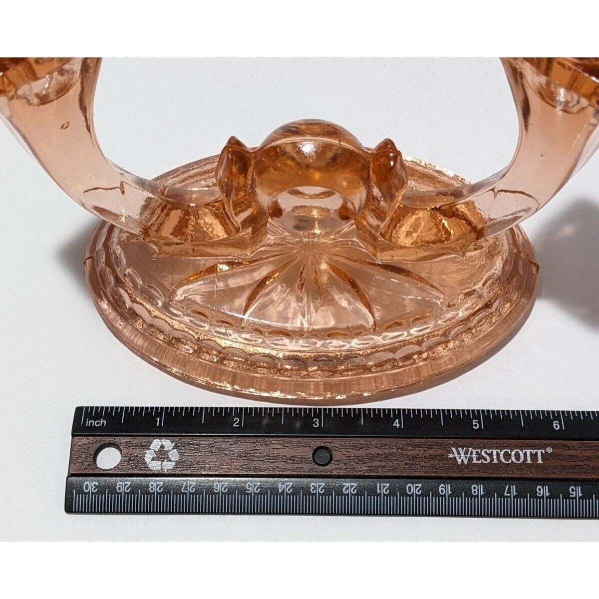 Vintage Heisey Peach Depression Glass Double Candelabras Pair