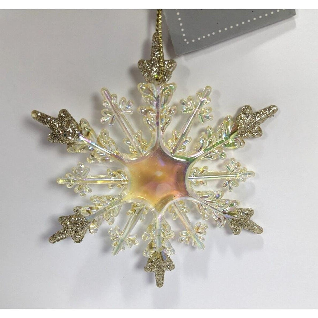 Snowflake Ornaments Set Prismatic Glitter 4 Inch Plastic