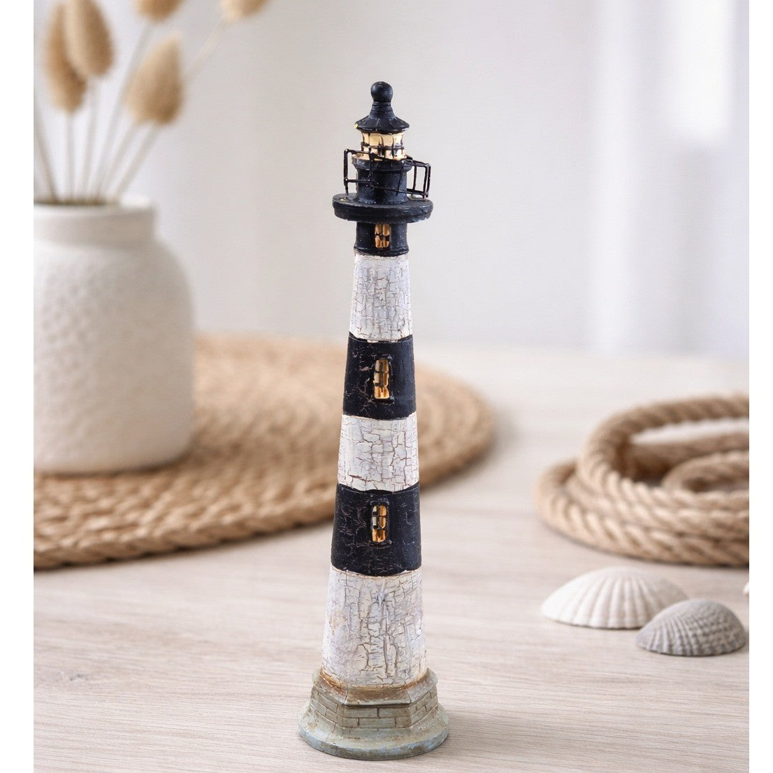 Vintage Lighthouse Figurine Black White Coastal Nautical Decor 6 Inch