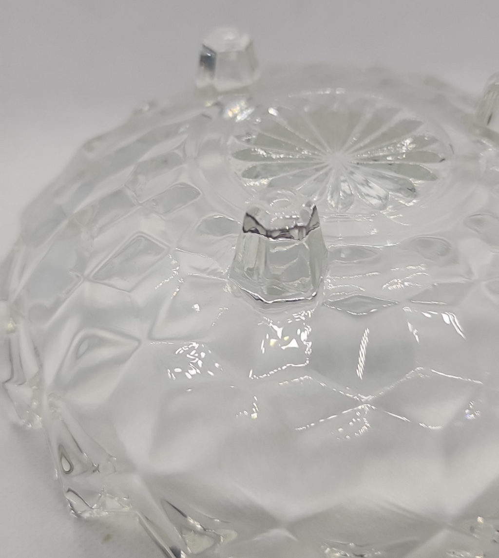 Fostoria American Cubist 3-Footed Clear Pressed Glass Bowl