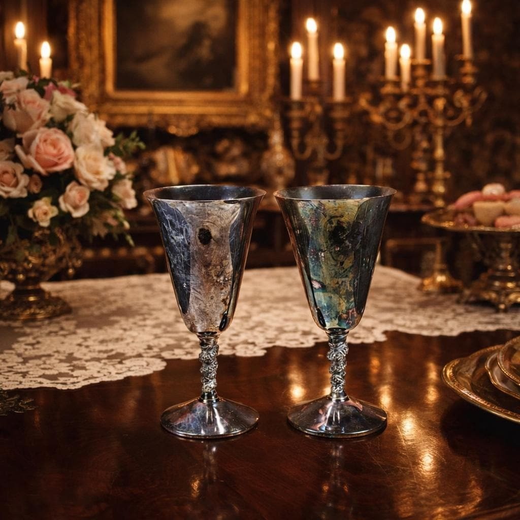 Vintage B.M. Mounts Primrose Plate Trophy Goblets Pair Decorative Cups