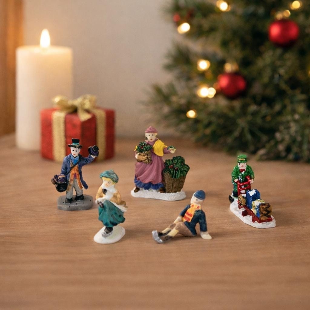 Vintage Christmas Village Miniature Figurines Set of 5 Polystone