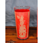 Vintage Red Asian Dancer Gold Glasses Set of 2 Tall Drinking Tumblers
