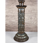 Antique Tinned Copper Candlestick Holder 12" Embossed Design