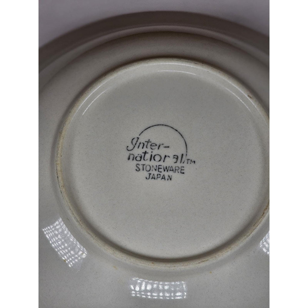 Vintage International Stoneware Serving Bowl Cream Gold Rings 9 Inch