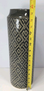 15½″ Black & White Diamond Pattern Glass Vase – Tall Statement Piece