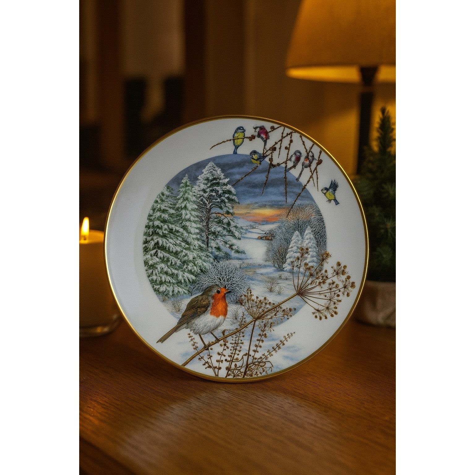 Franklin Porcelain Winter Bird Plate A Country Lane in December 1979