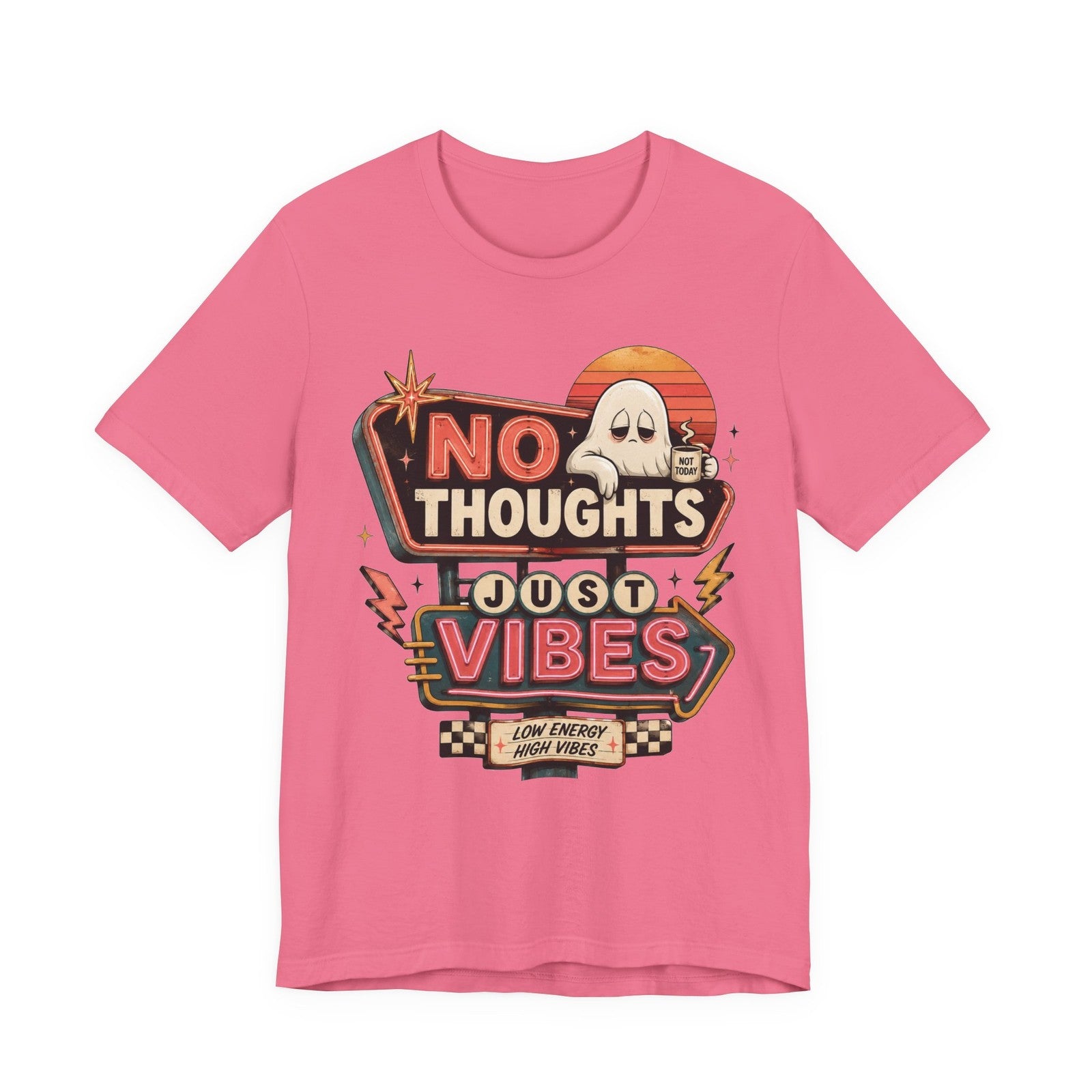No Thoughts Just Vibes Ghost Shirt, Funny Retro Neon Tee