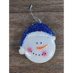 Snowman Christmas Ornament Blue Hat Hard Plastic Winter Decor 4 Inch