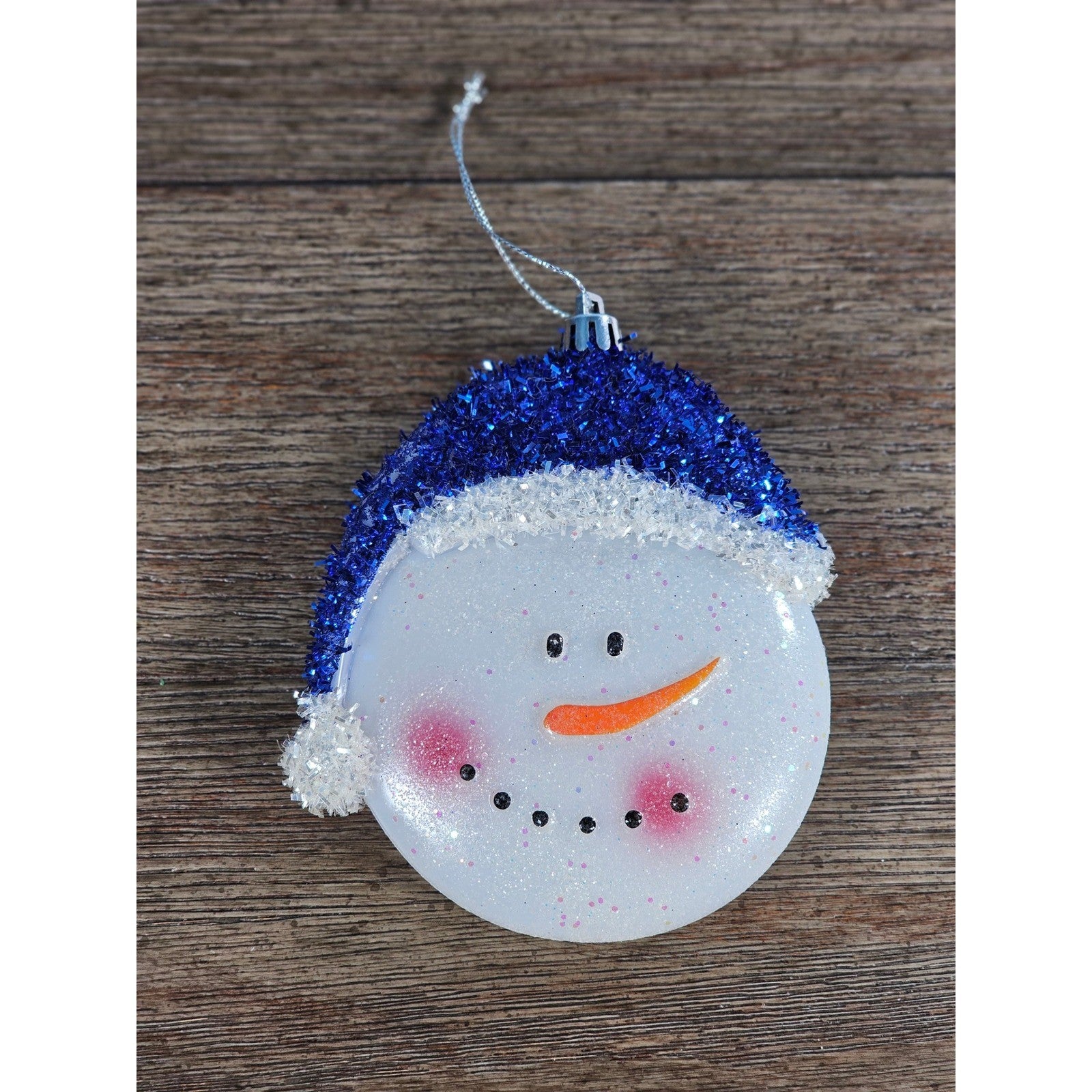 Snowman Christmas Ornament Blue Hat Hard Plastic Winter Decor 4 Inch