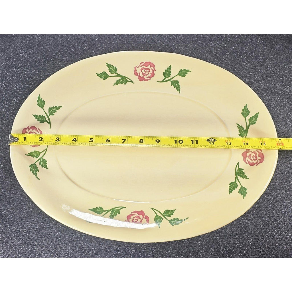 Vintage Floral Oval Serving Platter Yellow Pink Rose Ceramic 16x12