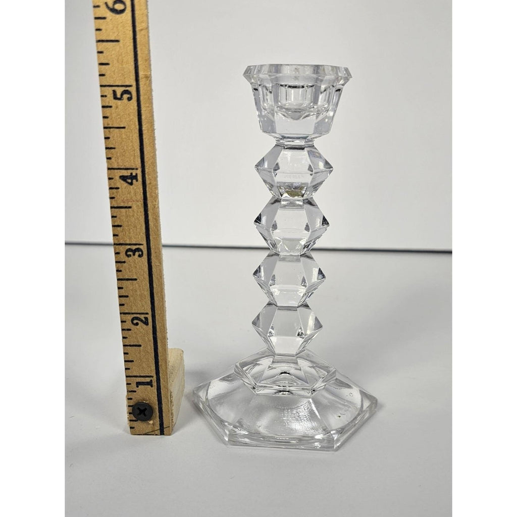Vintage Faceted Crystal Candlestick Holder 5" Clear Glass Geometric