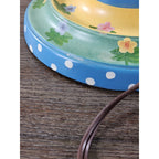 Vintage Hand Painted Wood Table Lamp Floral Blue Yellow Polka Dot