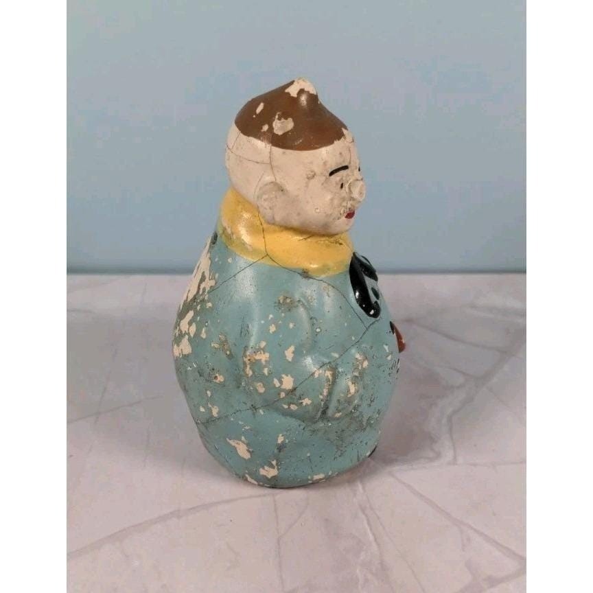 Antique Figural Salt Pepper Shakers Men Holding Hat Vintage Set
