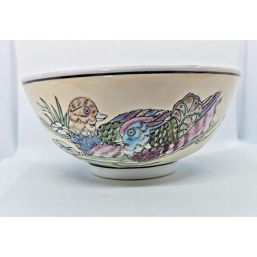 Antique Chinese Famille Rose Bowl Tongzhi Mark Lotus Mandarin Ducks