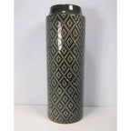 Vintage Black White Diamond Glass Vase Tall 15.6" Geometric Pattern