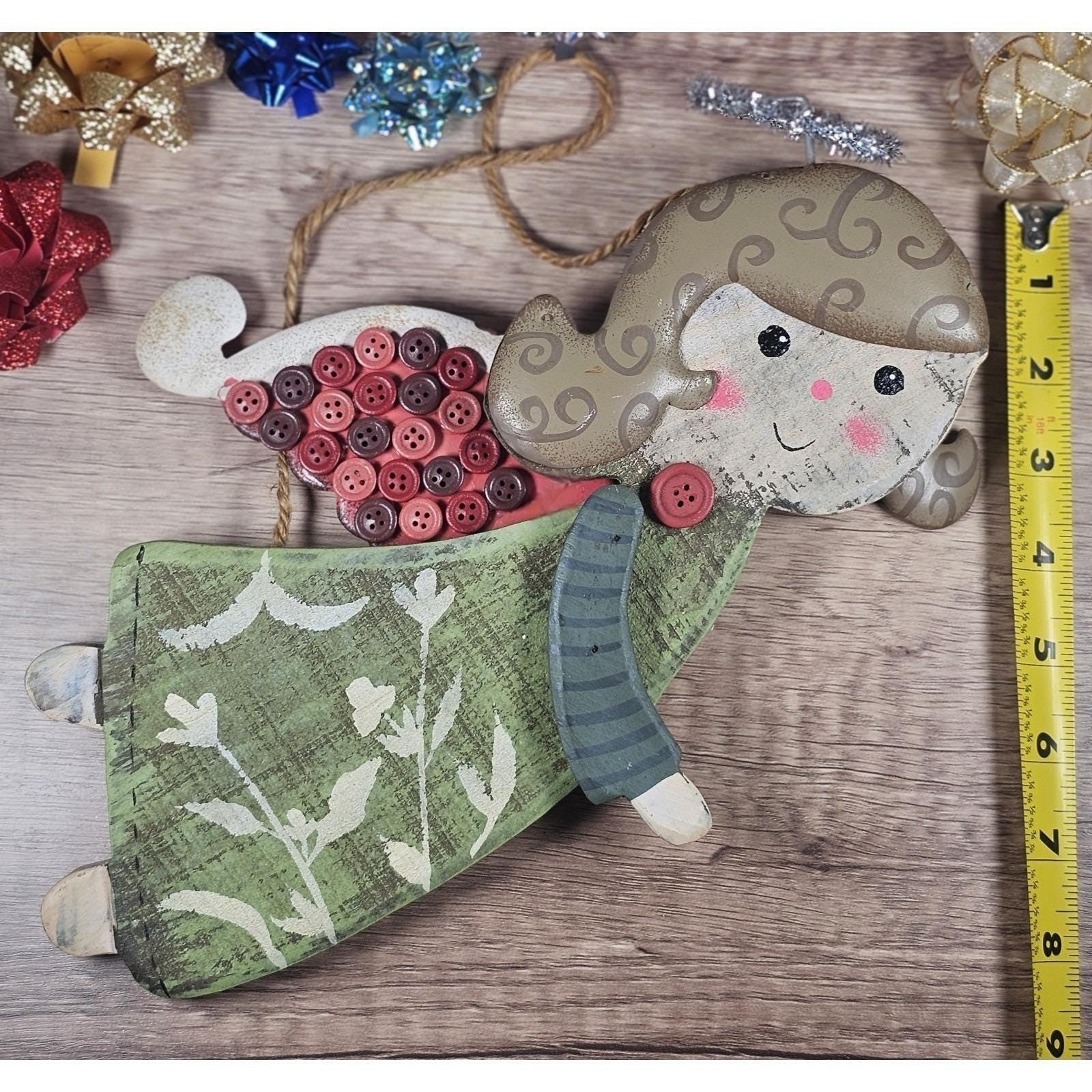 Vintage Wooden Angel Wall Hanging Folk Art Rustic Decor 1990s