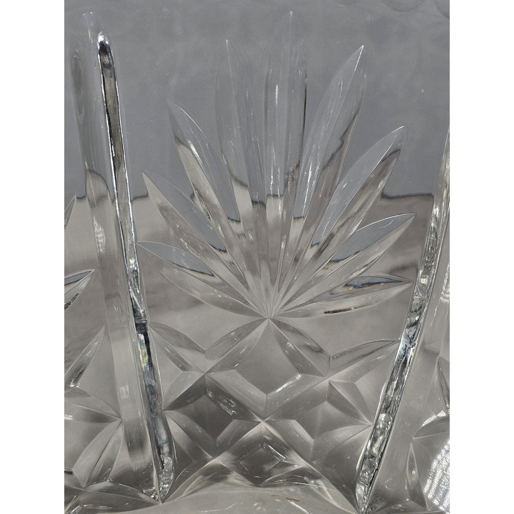 Vintage Cut Crystal Glass Bowl Starburst Pattern Scalloped Rim