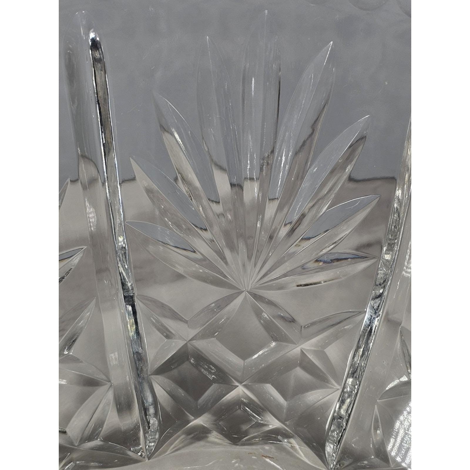 Vintage Cut Crystal Glass Bowl Starburst Pattern Scalloped Rim
